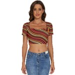 Waves Pattern Abstract Neutrals Short Sleeve Square Neckline Crop Top 