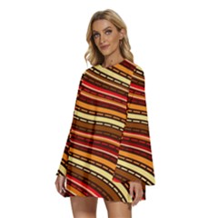 Round Neck Long Sleeve Bohemian Style Chiffon Mini Dress 