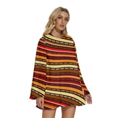 Round Neck Long Sleeve Bohemian Style Chiffon Mini Dress 