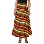 Waves Pattern Abstract Neutrals Tiered Ruffle Maxi Skirt