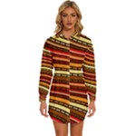 Waves Pattern Abstract Neutrals Womens Long Sleeve Shirt Dress