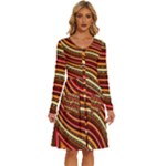 Waves Pattern Abstract Neutrals Long Sleeve Dress With Pocket