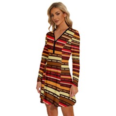 Long Sleeve Deep V Mini Dress  