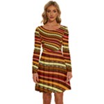 Waves Pattern Abstract Neutrals Long Sleeve Wide Neck Velvet Dress