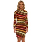 Waves Pattern Abstract Neutrals Long Sleeve Shirt Collar Bodycon Dress