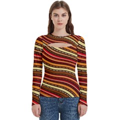 Waves Pattern Abstract Neutrals Women s Cut Out Long Sleeve T