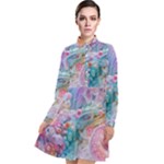 Cells Fluid Bubbles Long Sleeve Chiffon Shirt Dress