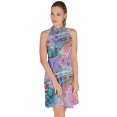 Sleeveless Halter Neck A-Line Dress 