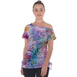 Cells Fluid Bubbles Off Shoulder Tie-Up T-Shirt