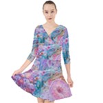 Cells Fluid Bubbles Quarter Sleeve Front Wrap Dress