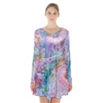 Cells Fluid Bubbles Long Sleeve Velvet V-neck Dress