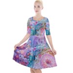 Cells Fluid Bubbles Quarter Sleeve A-Line Dress