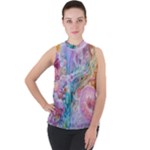 Cells Fluid Bubbles Mock Neck Chiffon Sleeveless Top