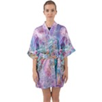 Cells Fluid Bubbles Half Sleeve Satin Kimono 