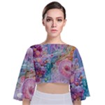 Cells Fluid Bubbles Tie Back Butterfly Sleeve Chiffon Top