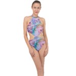 Cells Fluid Bubbles Halter Side Cut Swimsuit