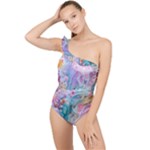 Cells Fluid Bubbles Frilly One Shoulder Swimsuit