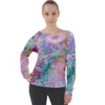 Cells Fluid Bubbles Off Shoulder Long Sleeve Velour Top