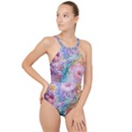 Cells Fluid Bubbles High Neck One Piece Swimsuit