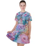 Cells Fluid Bubbles Short Sleeve Shoulder Cut Out Dress 