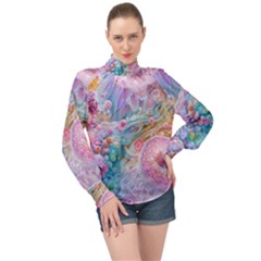 High Neck Long Sleeve Chiffon Top 