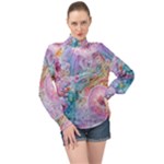 Cells Fluid Bubbles High Neck Long Sleeve Chiffon Top