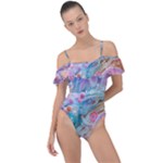 Cells Fluid Bubbles Frill Detail One Piece Swimsuit