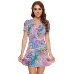 V-Neck High Waist Chiffon Mini Dress 