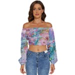 Cells Fluid Bubbles Long Sleeve Crinkled Weave Crop Top