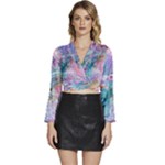 Cells Fluid Bubbles Long Sleeve Tie Back Satin Wrap Top