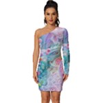 Cells Fluid Bubbles Long Sleeve One Shoulder Mini Dress