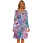 Cells Fluid Bubbles Long Sleeve Dress With Pocket