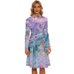 Cells Fluid Bubbles Long Sleeve Shirt Collar A-Line Dress