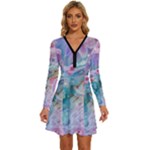 Cells Fluid Bubbles Long Sleeve Deep V Mini Dress 