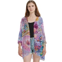 Open Front 3/4 Sleeve Batwing Chiffon Cardigan Kimono 