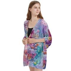 Open Front 3/4 Sleeve Batwing Chiffon Cardigan Kimono 