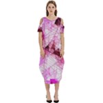 Pink Abstract Lineart Cold Shoulder Loose Fit Dress With Pockets