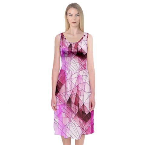 Pink Abstract Lineart Midi Sleeveless Dress from ArtsNow.com