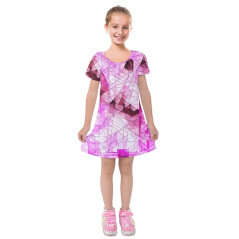 Pink Abstract Lineart Kids  Short Sleeve Velvet Dress from ArtsNow.com