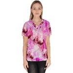 Pink Abstract Lineart Women s V-Neck Scrub Top