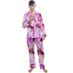 Pink Abstract Lineart Men s Long Sleeve Satin Pajamas Set