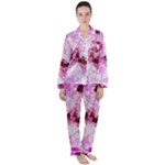 Pink Abstract Lineart Women s Long Sleeve Satin Pajamas Set	