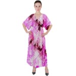 Pink Abstract Lineart V-Neck Boho Style Maxi Dress