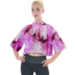 Pink Abstract Lineart Mock Neck T-Shirt