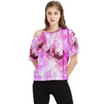 Pink Abstract Lineart One Shoulder Cut Out T-Shirt