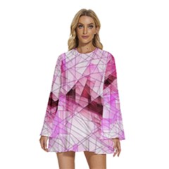 Round Neck Long Sleeve Bohemian Style Chiffon Mini Dress 