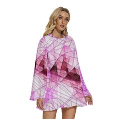 Round Neck Long Sleeve Bohemian Style Chiffon Mini Dress 