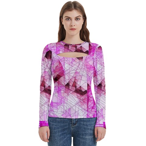 Pink Abstract Lineart Women s Cut Out Long Sleeve T