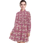 Whimsy Chickens Pattern Long Sleeve Chiffon Shirt Dress