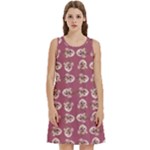 Whimsy Chickens Pattern Round Neck Sleeve Casual Dress With Pockets